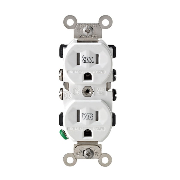 Leviton Straight Blade Receptacle, 5-15R, 15 A, 125V AC, 2 Pole, 3 Wire, Flush Mount, Self-Grounded TWR15-00W - main